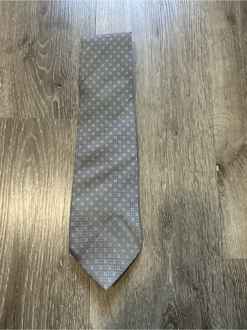 Dkny Men's Grey Silk Tie with Micro Dot Pattern